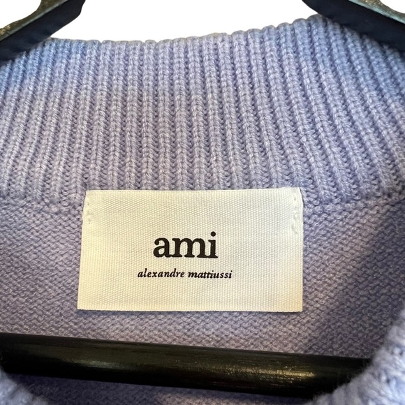 Ami Heart Crewneck Sweater Periwinkle Purple Small Spring Pastel Preppy Cozy - Picture 3 of 5